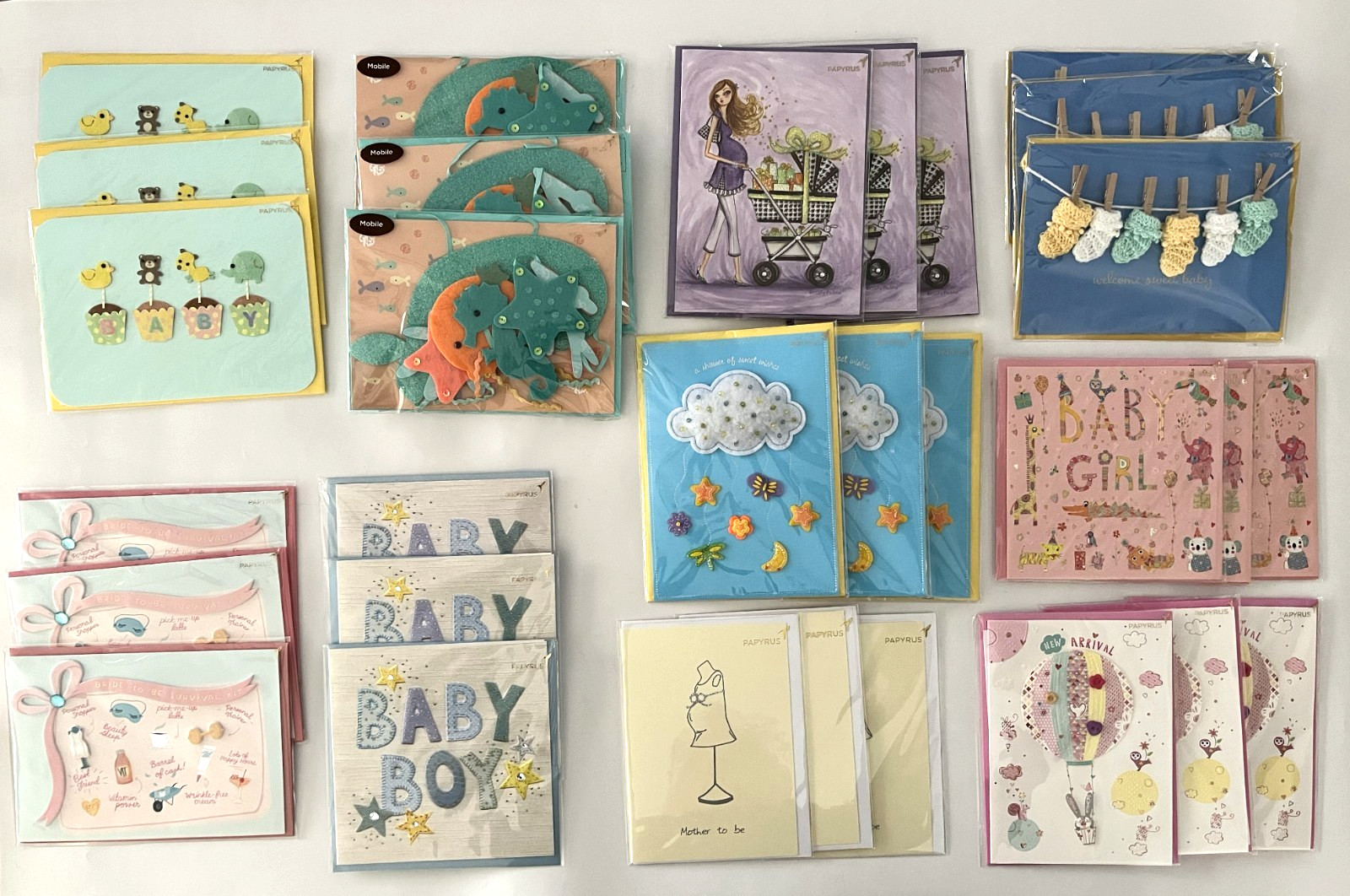 NEW LOT OF 30 PAPYRUS BABY SHOWER NEW BABY WEDDING SHOWER CARDS $223.50 RETAIL
