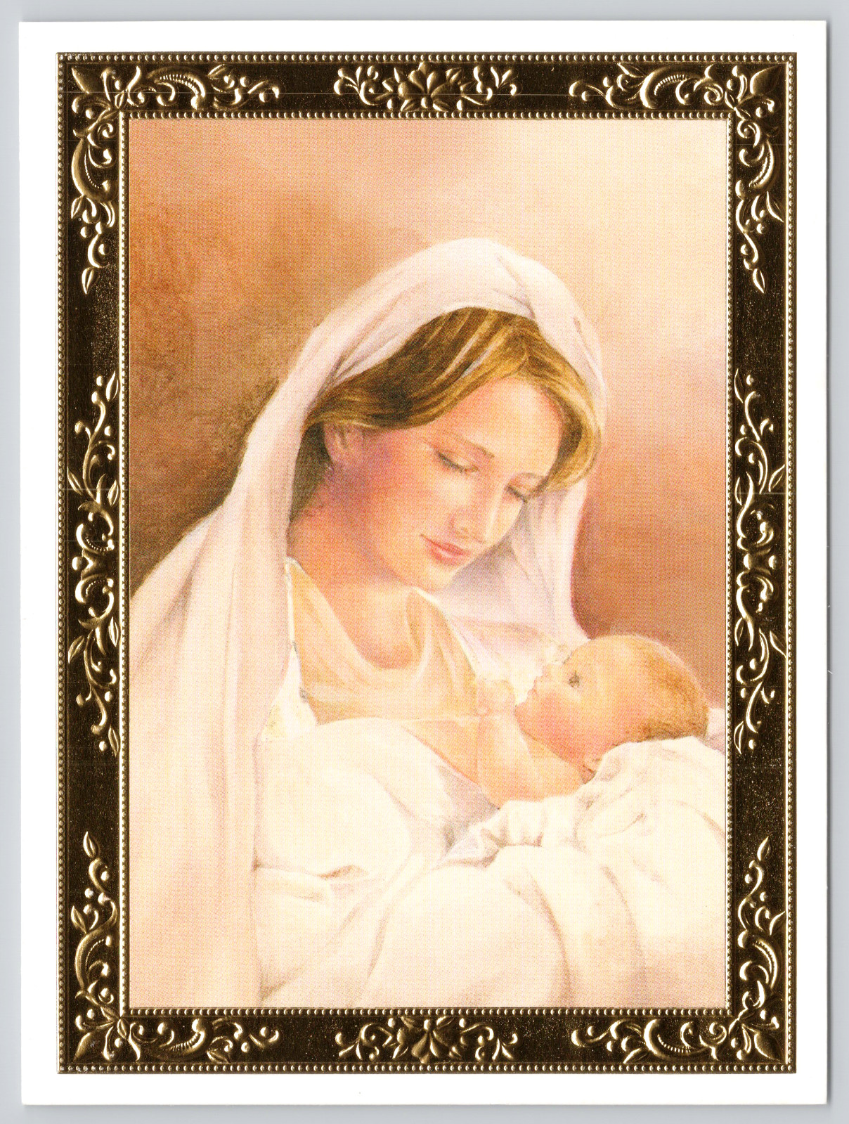 Gilded Christmas Greeting Card Madonna and Child Mother Mary and Jesus