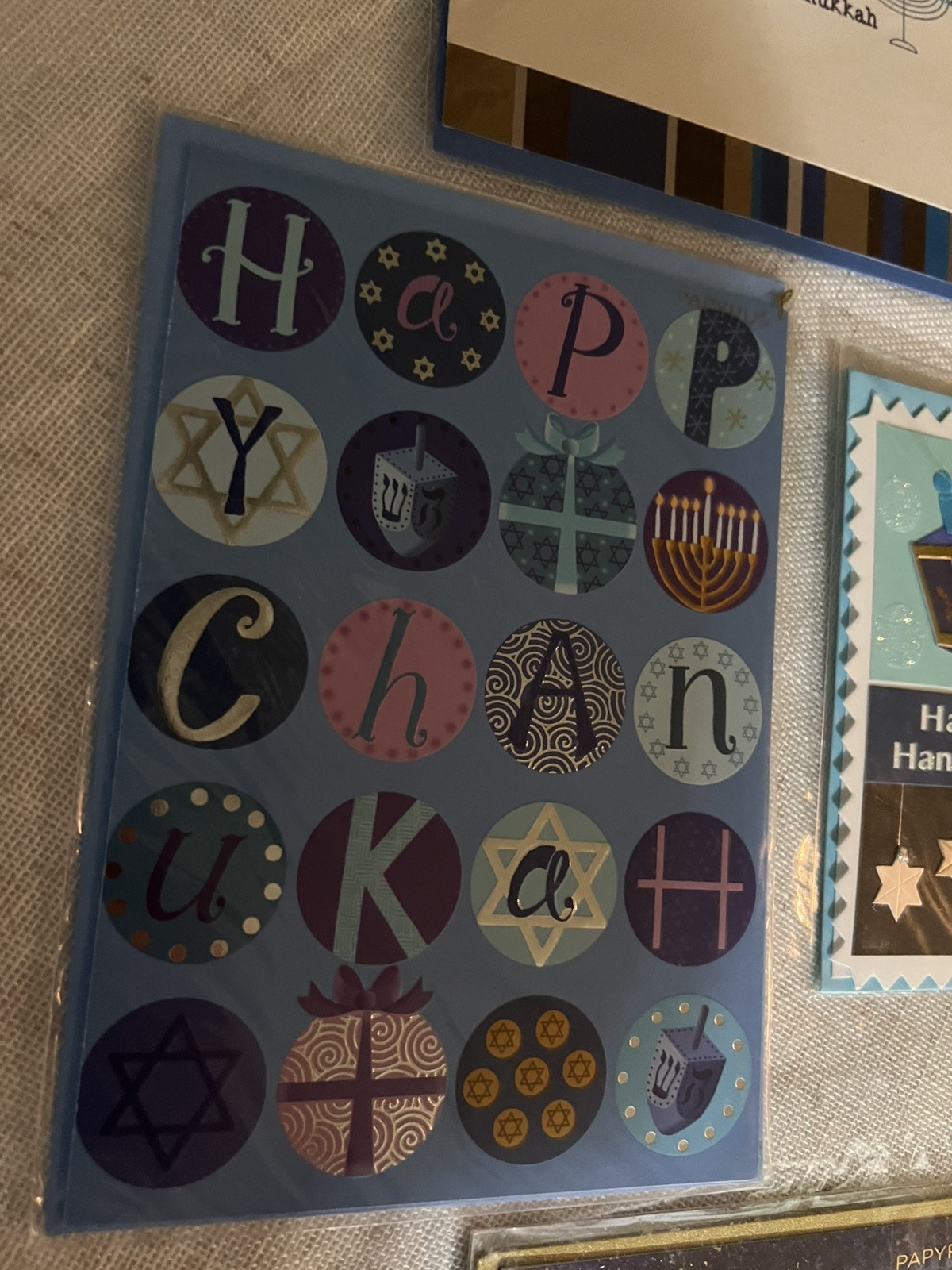 PAPYRUS Lot Of 7 Hanukkah Holiday Cards Sparkle Embellished Chanukah Pretty