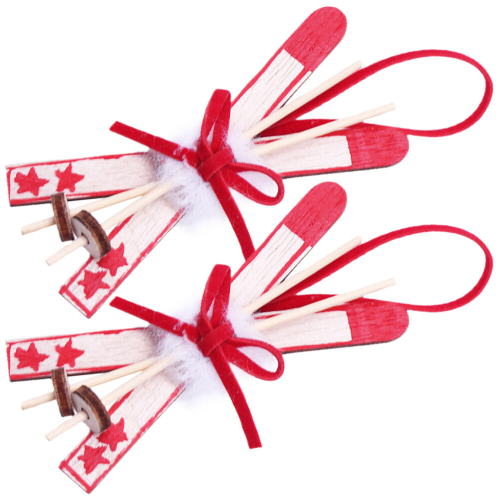 2pcs Miniature Wooden Christmas Tree Hanging Sleigh Christmas Tree Ornaments