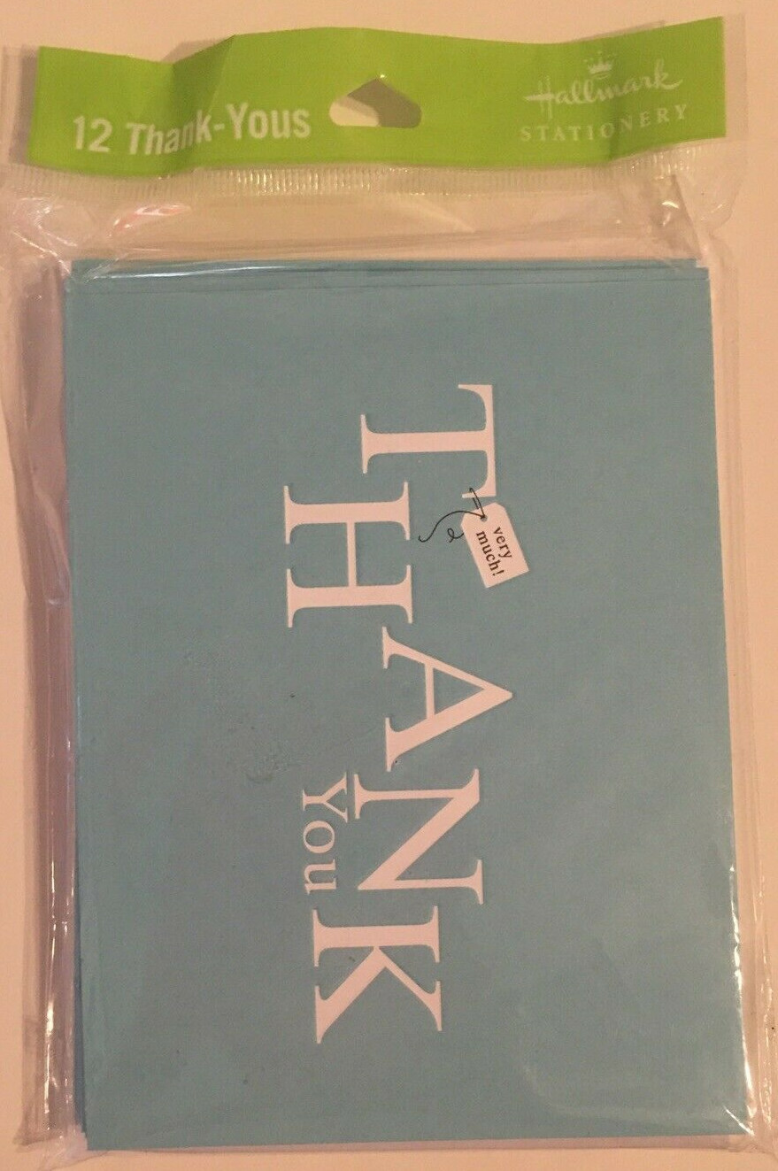 Hallmark Thank You Notes & Envelopes Pack Of 12 Teal White Blank Inside NEW