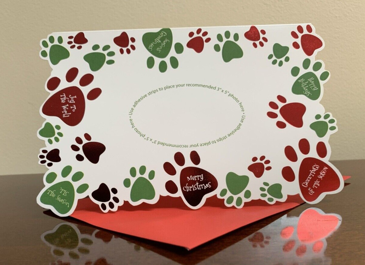 Merry Christmas Dog Cat Pet Pets Paw Print Picture Photo Cards Set of 10