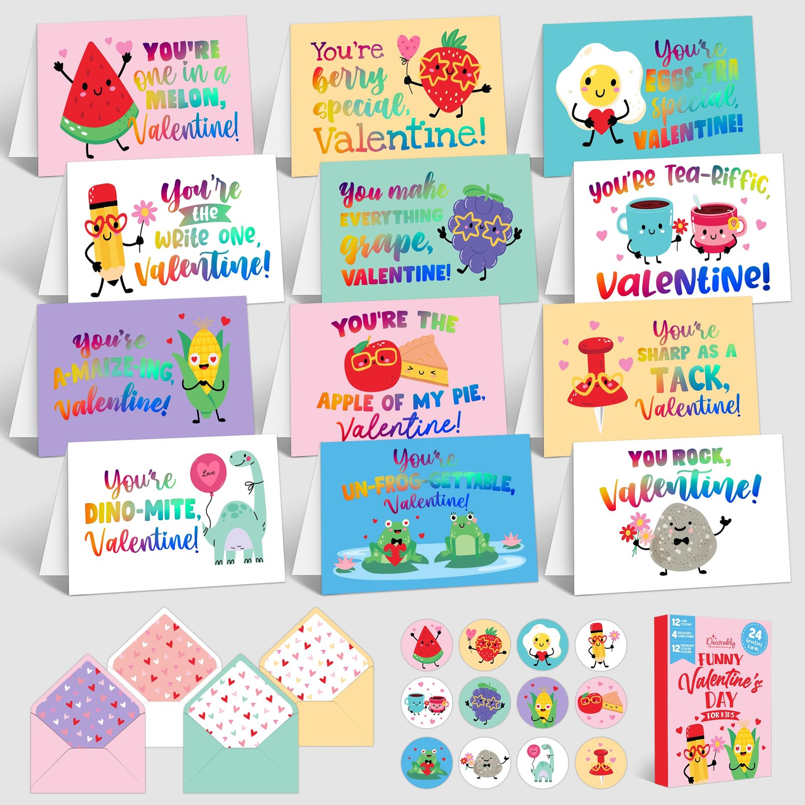 Decorably 24 Pack 6x4in Holographic Blank Valentines 6×4 inches, multicolor