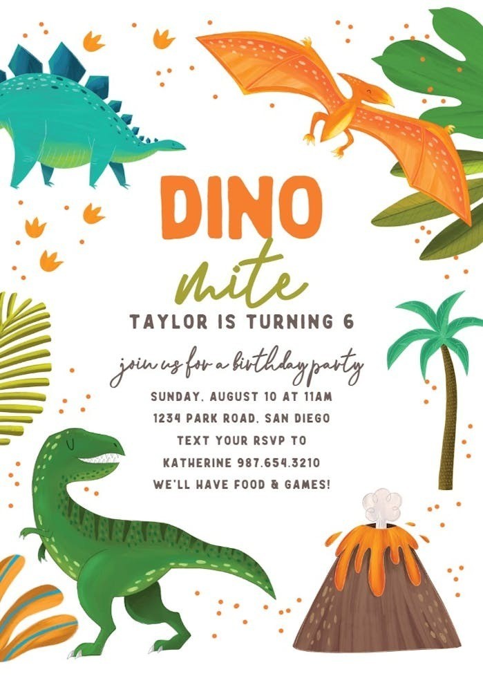 Digital Dinosaur Dino Birthday Party Invitation Personalized Texts 4