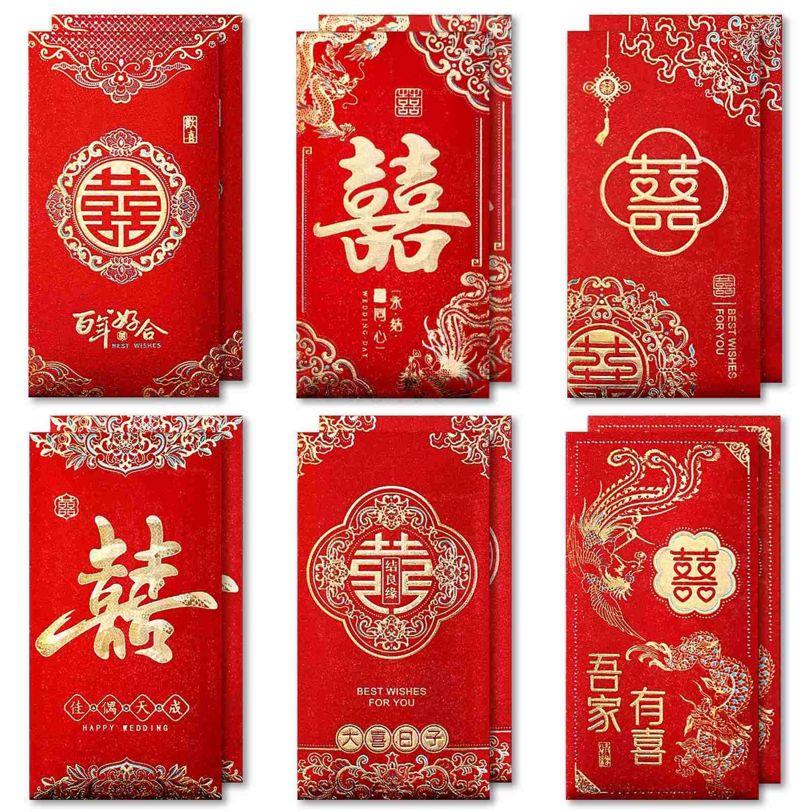 12 Packs Red Envelopes Chinese Wedding Premium Thick Paper Lucky Money Gold