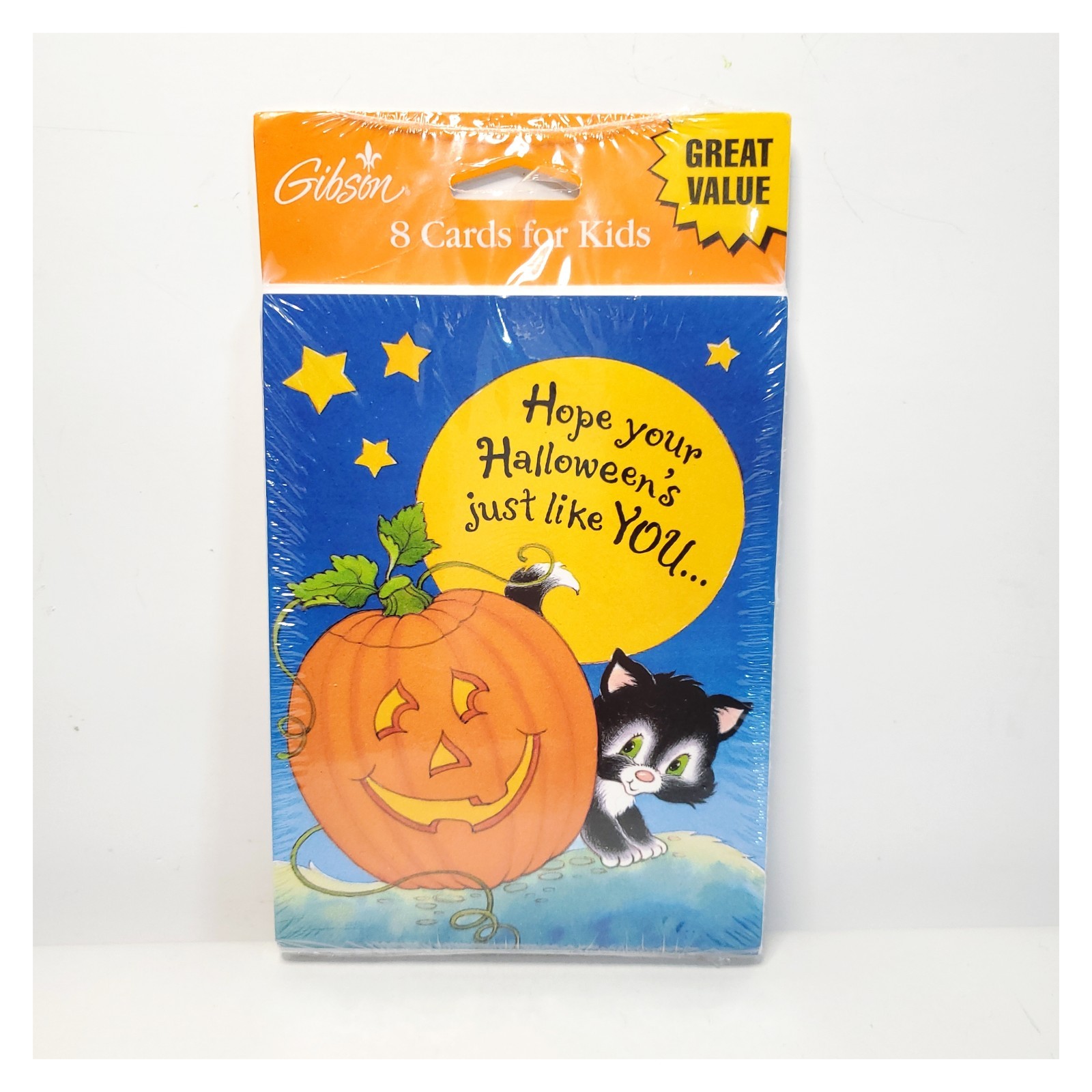 Vintage Gibson Greetings Black Cat Pumpkin Halloween 8 Cards & Envelopes Vtg