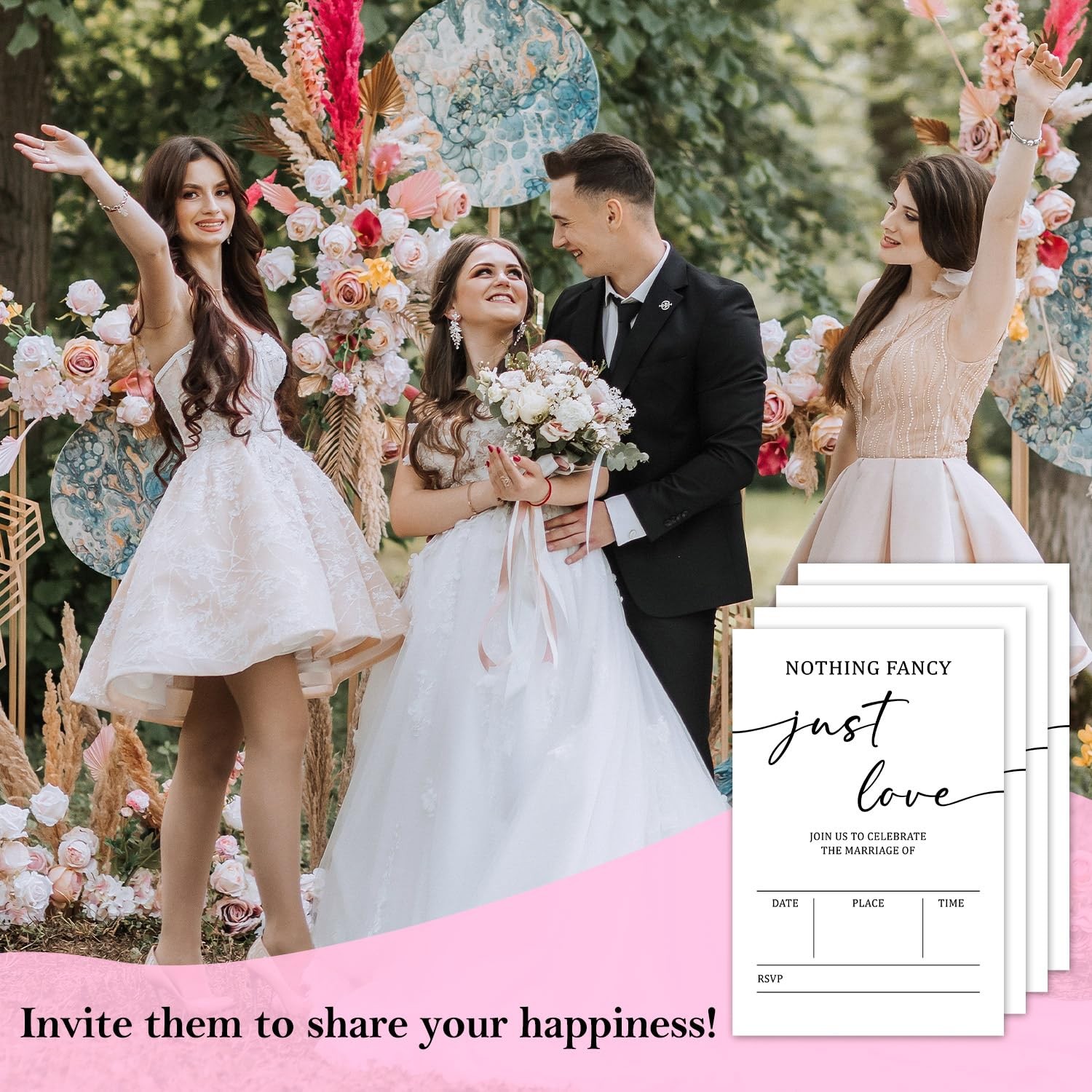 Nothing Fancy Just Love Wedding Invitations 25 PCS, Minimalist Envelopes Kit