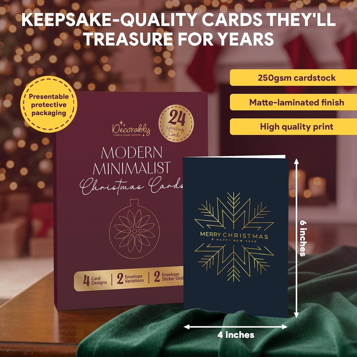 Decorably 24 Pack Gold Foil Embossed 4x6in Minimalist 4×6 inches, metallic