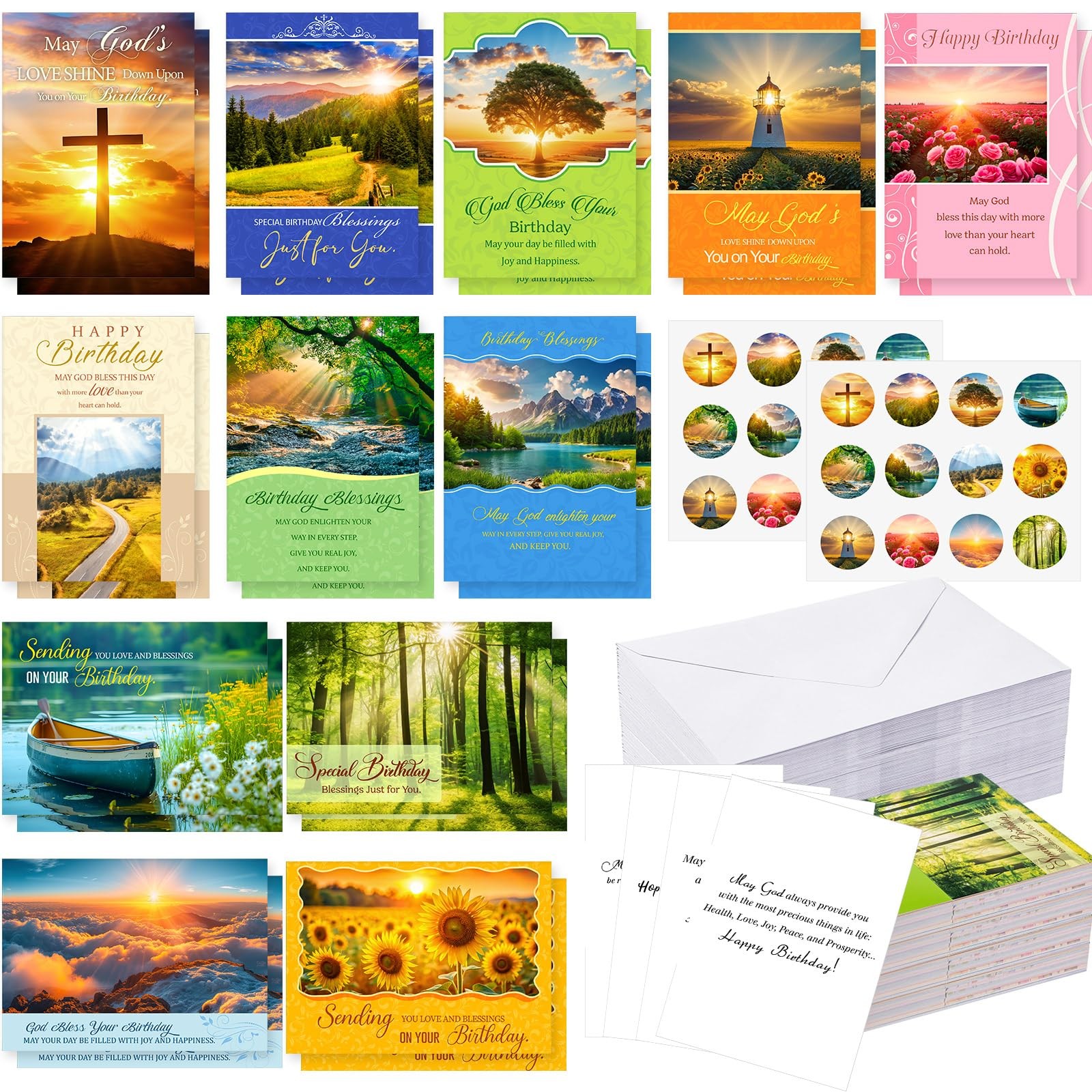 120 Pack Christian Birthday Cards 4.5×6.2 Inch with Envelopes & Stickers
