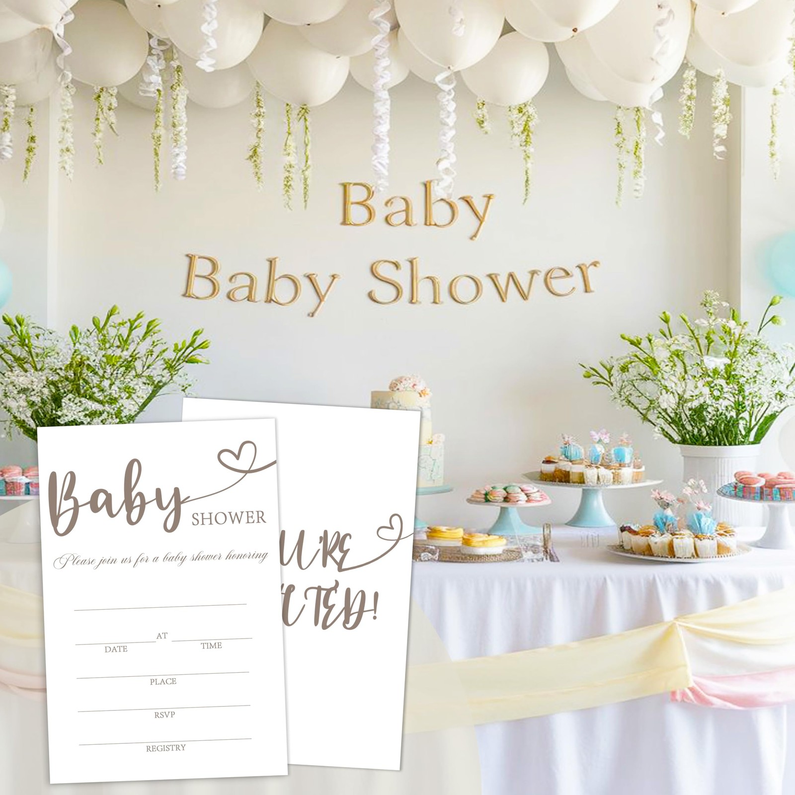 25 PCS Minimalist Baby Shower Invitations Gender Neutral Envelopes Modern