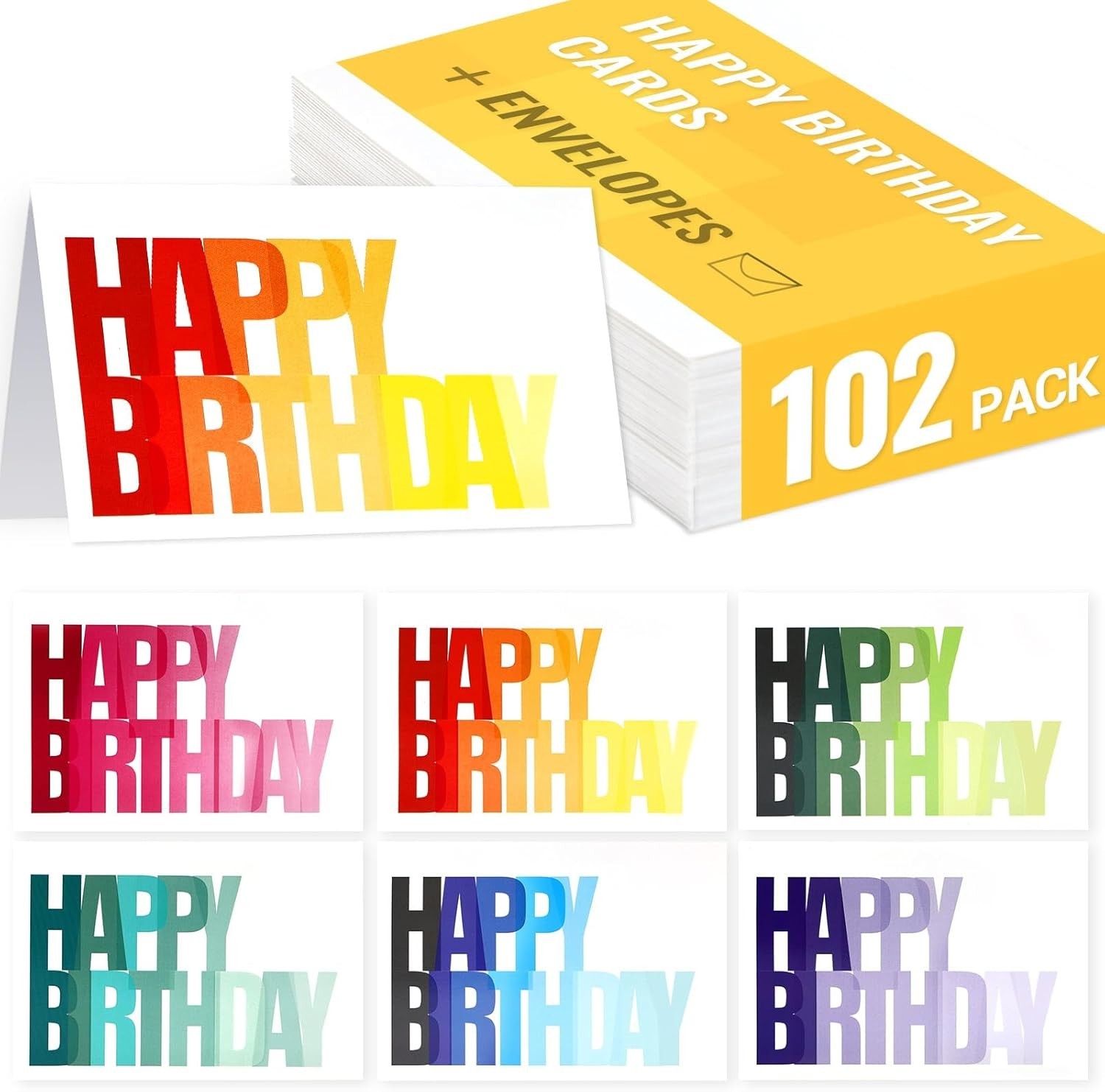 102 Pack Happy Birthday Cards Bulk Box Set with Envelopes 4 x 6 inch, Blank I…