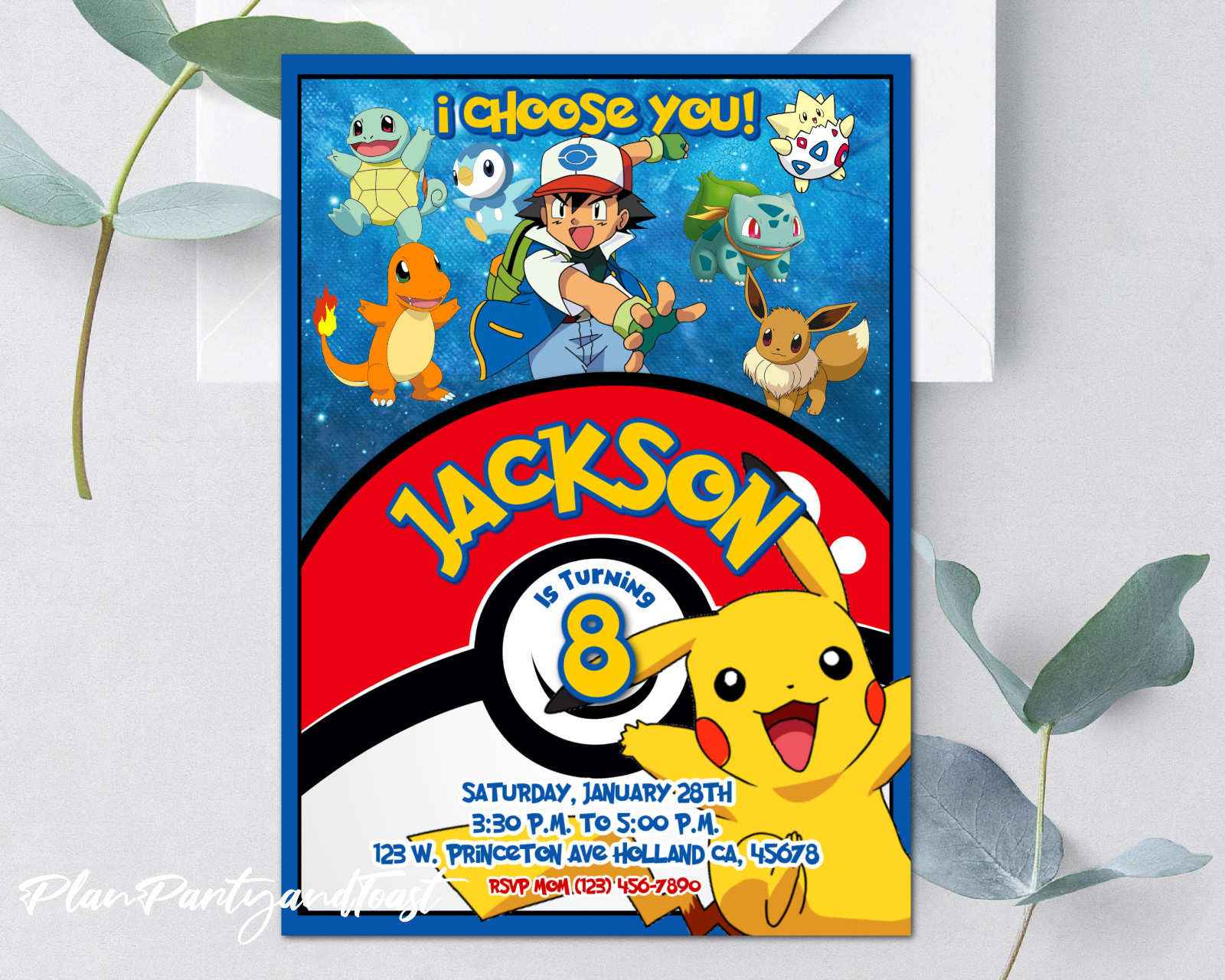 Pokemon birthday invitation 5×7 digital theme invite