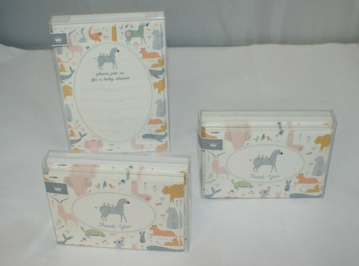 Hallmark Baby Shower Invitations w/ Matching Thank You Notes Animals Unisex NIB