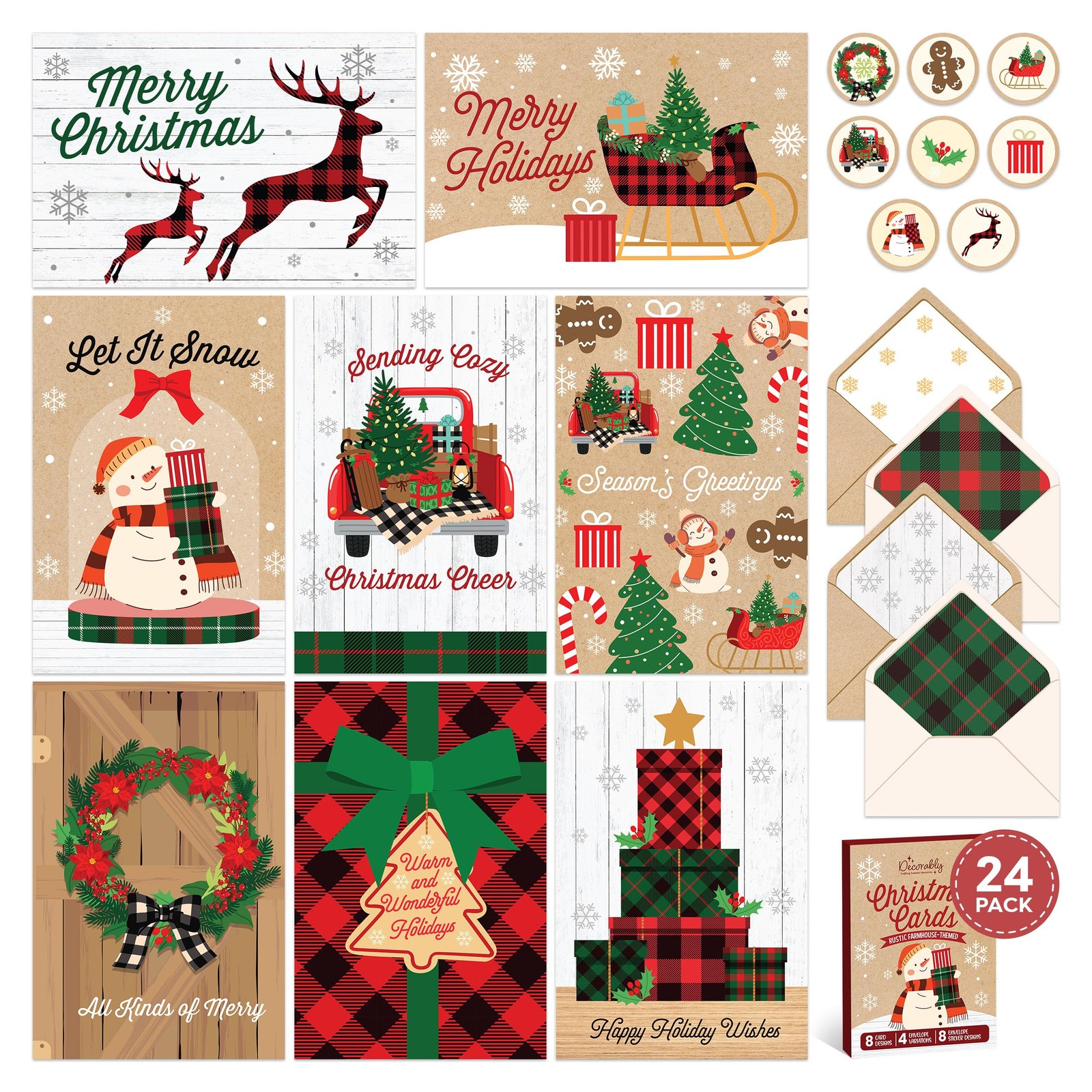Decorably 24 Pack 4x6in Vintage Boxed Christmas 4×6 inches, red, green, white