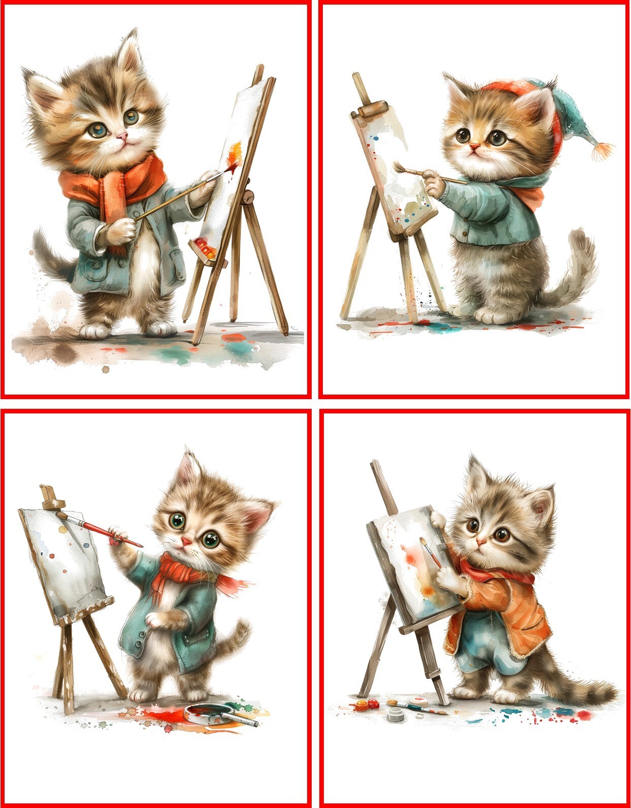 8 Cat painting artist fantasy glossy blank fold out blank note card w/envelopes
