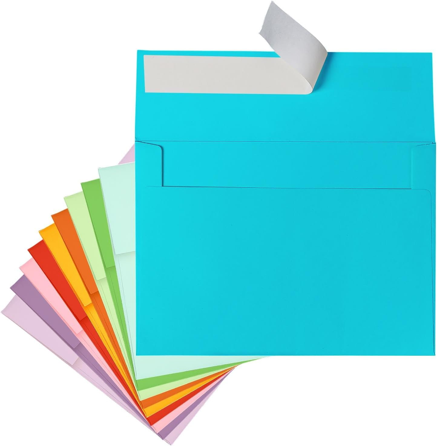 Colored Envelopes Self Seal A7 50 Pack, 10 Colors, 5.25 x 7.25 Printable Invita