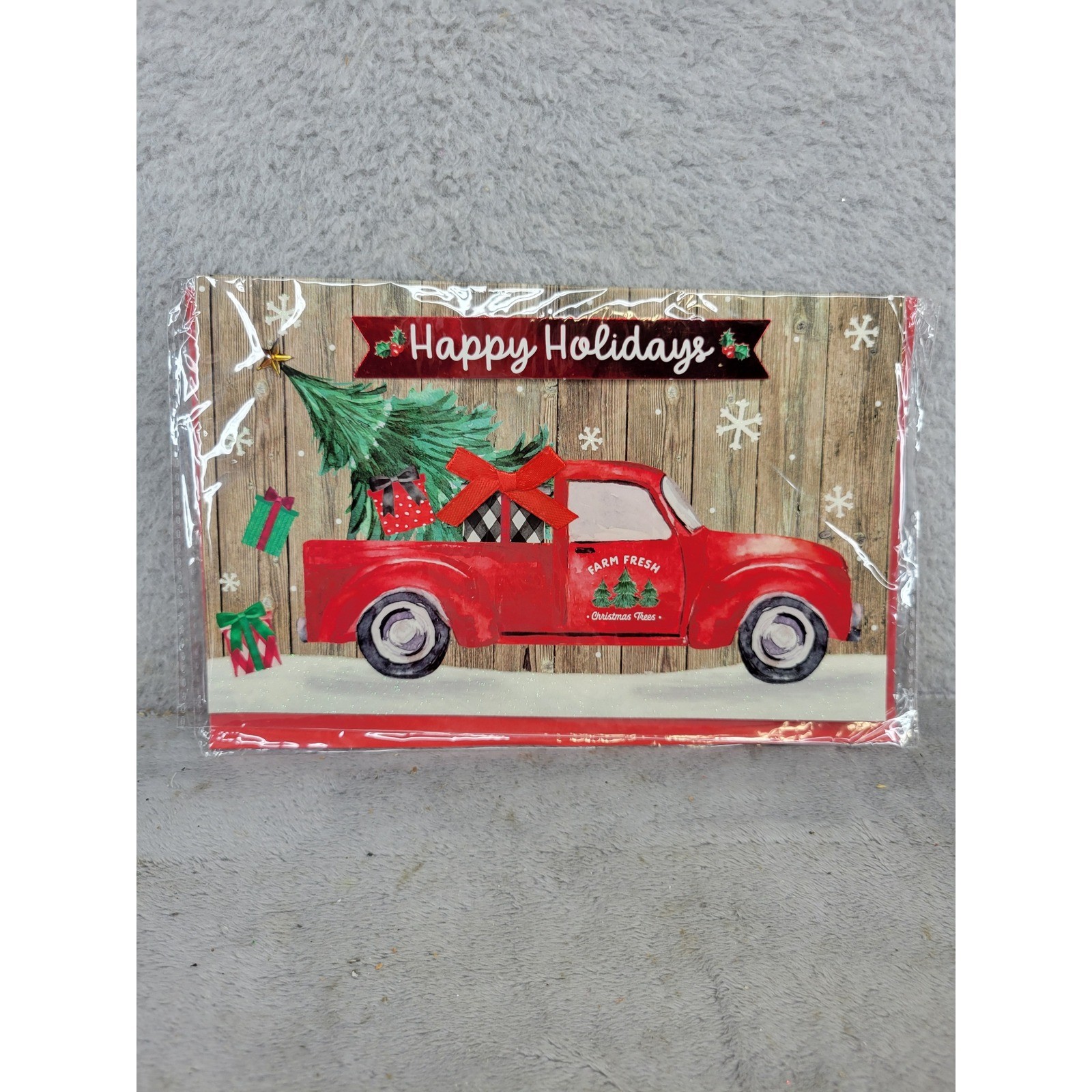 Voila Happy Holidays Red Truck Christmas Greeting Cards 2 Pack Farm Fresh Trees