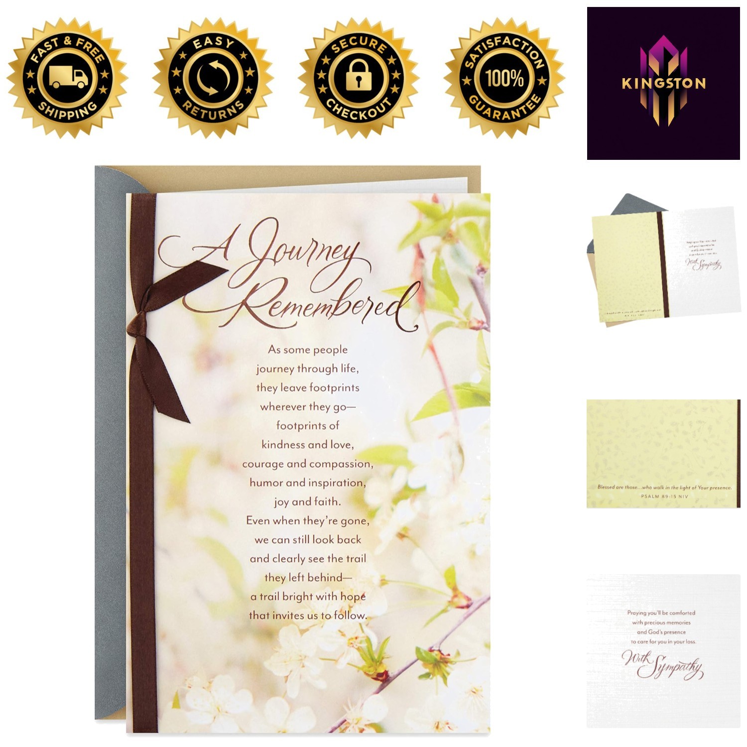 Elegant Mahogany Sympathy Card with Dogwood Flowers – They Leave Footprints