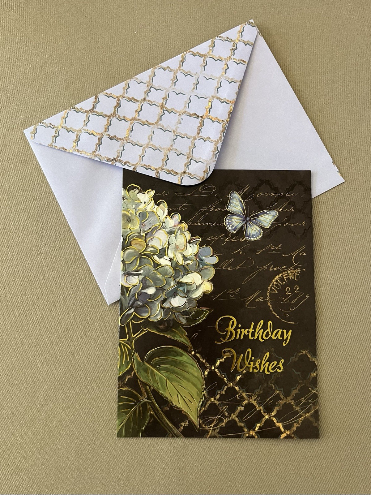 Beautiful Birthday “Hydrangea & Butterfly” Greeting Card & Matching Envelope-New
