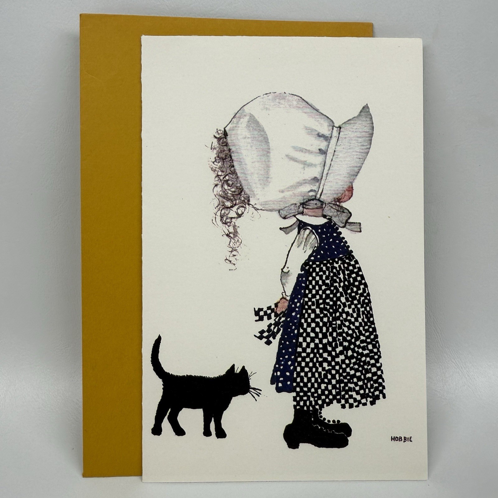 Vtg Holly Hobbie American Greetings Card Prairie Girl Black Cat Blank Envelope