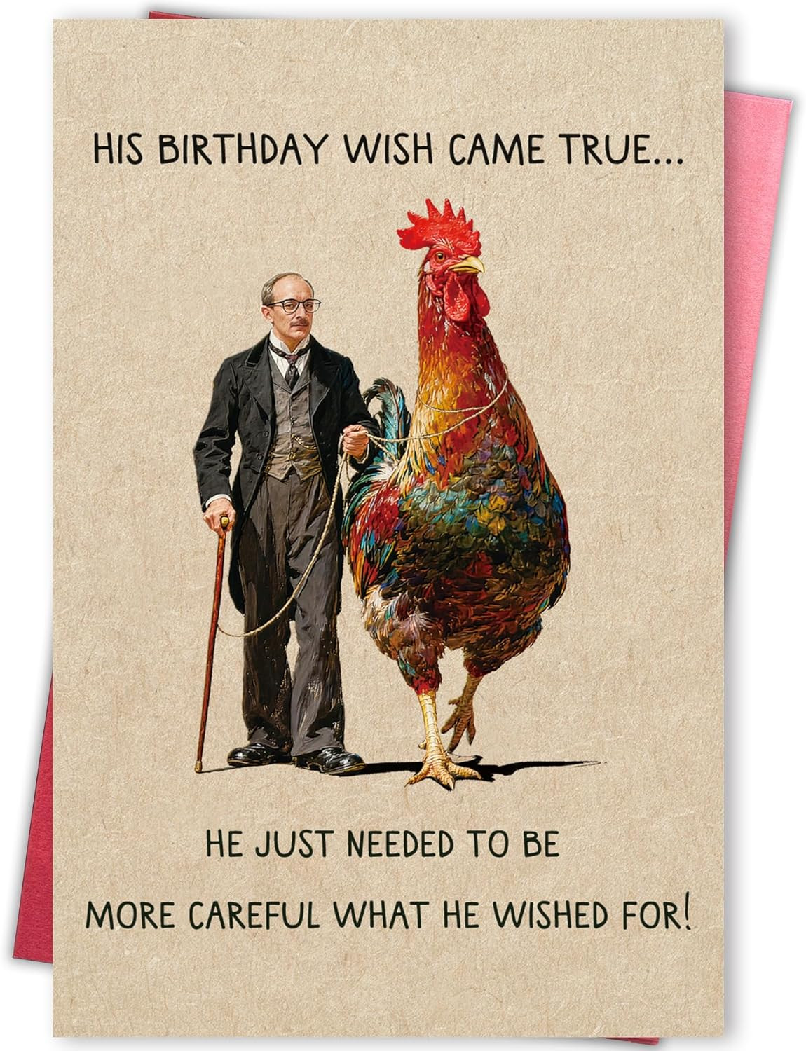 Funny Birthday Card for Men, Sarcastic Humor Birthday Card with Rooster Joke, Hi