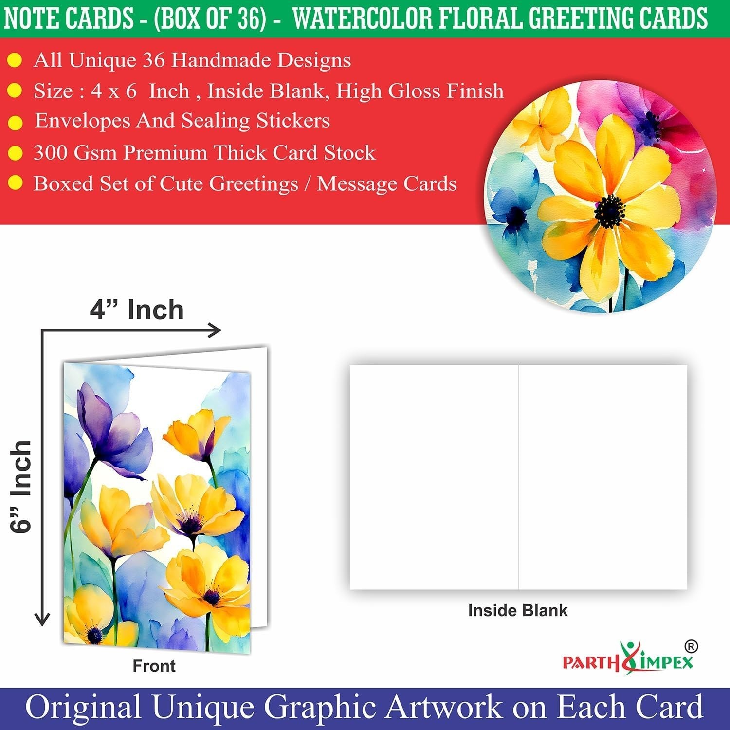 36 Floral Blank Note Cards With Envelopes – 4 x 6 inch All Occasion Greeting …