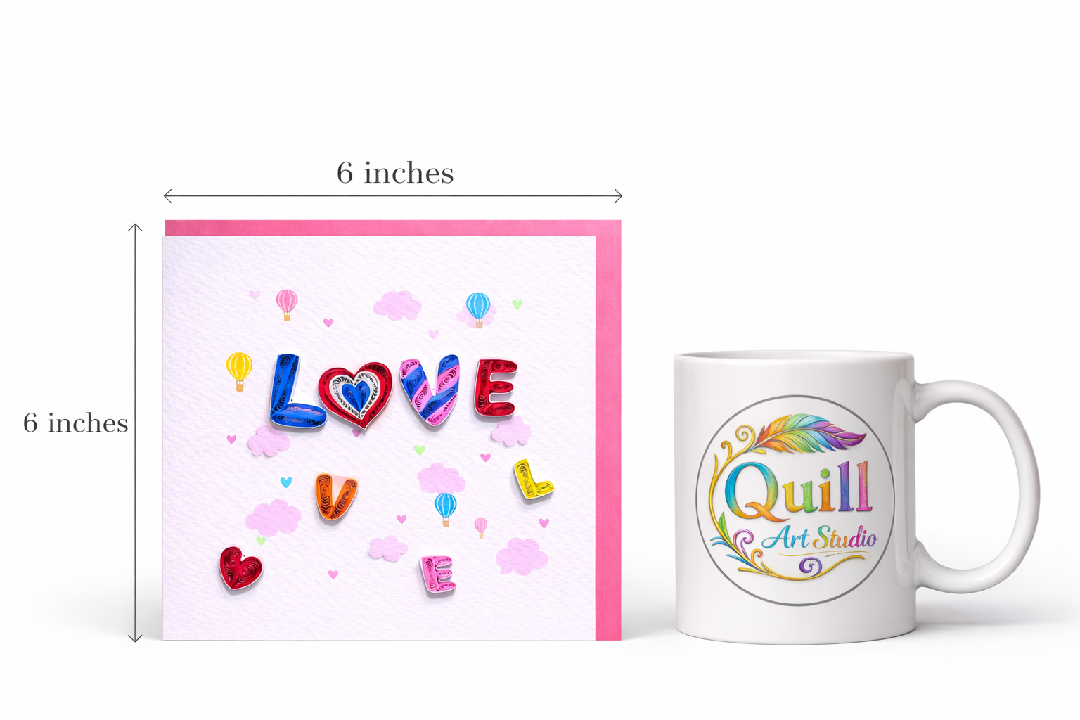 Quilled LOVE Card Whimsical Handmade Balloon Romantic Keepsake – Friend , Lover