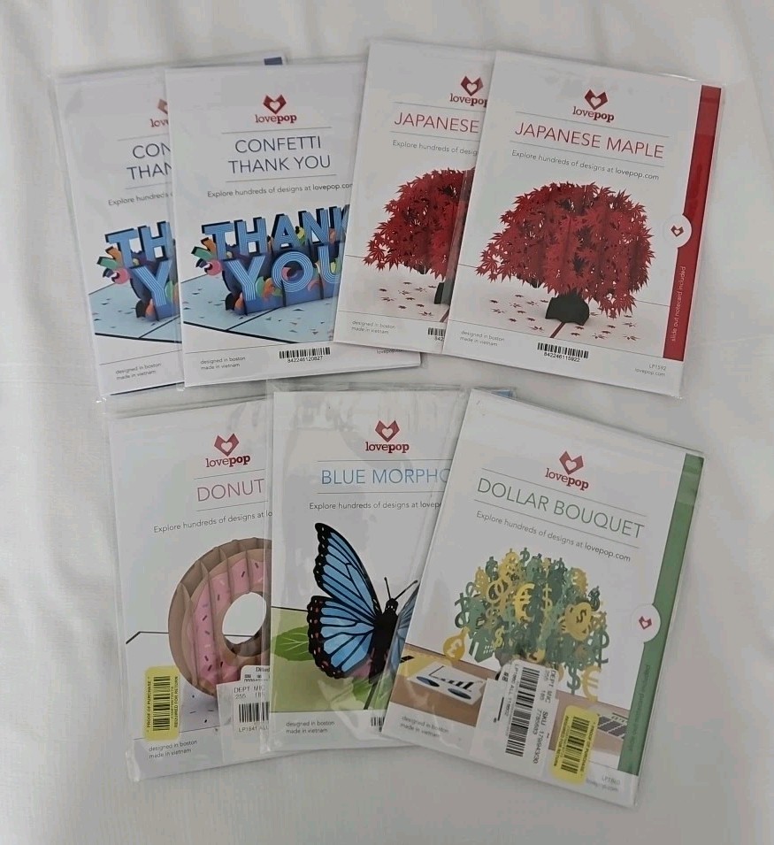 LOT OF 7 Lovepop 3D Pop – Up Greeting Cards New Sealed Thank You and others