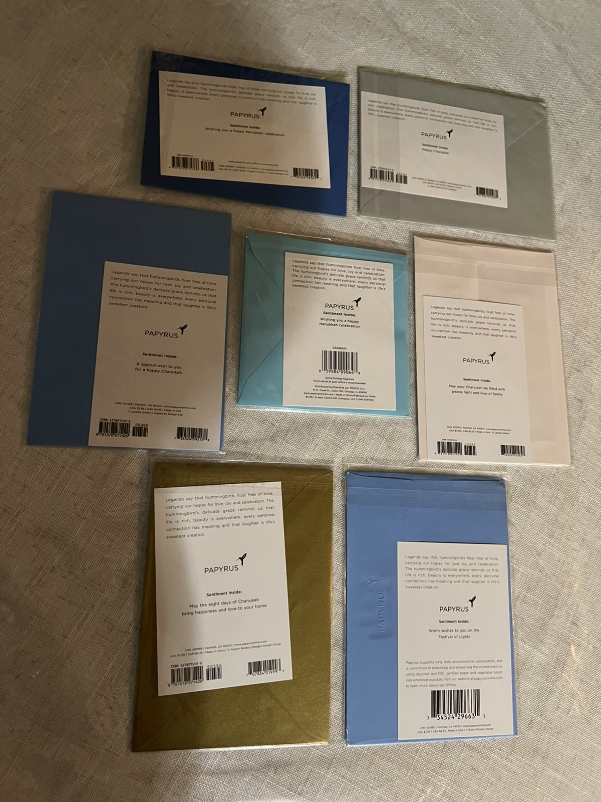 PAPYRUS Lot Of 7 Hanukkah Holiday Cards Sparkle Embellished Chanukah Pretty