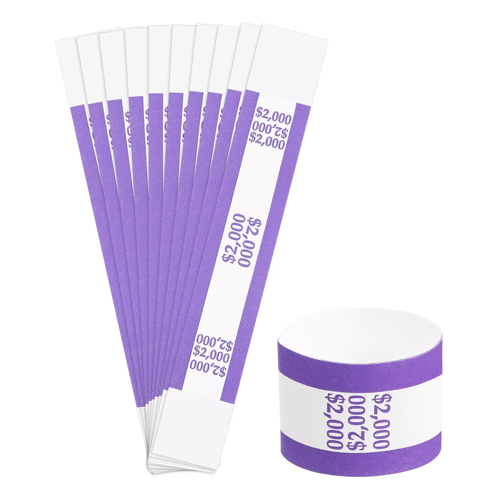 10 Self-Sealing Violet Bill Straps Holds $2000 Bill Wrappers Currency Bands