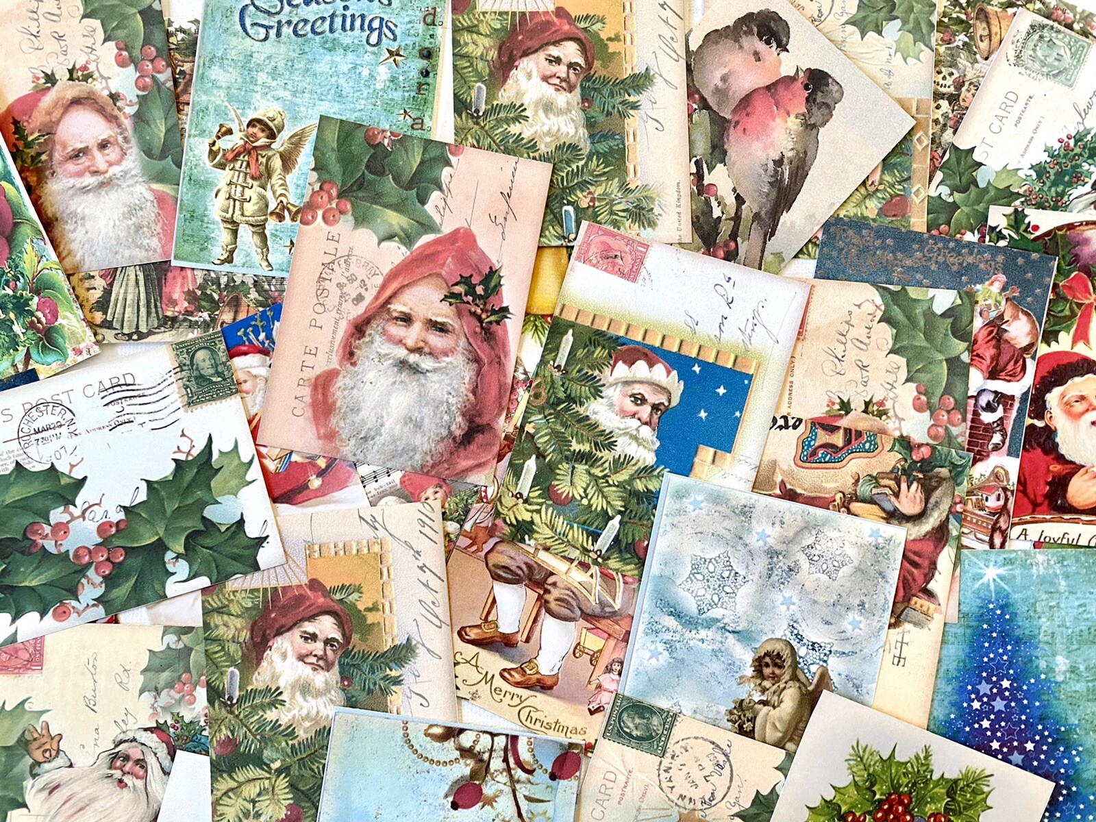 Christmas Card Prints Lot Of 50+ Vintage Xmas Cards Tags Christmas Decor #CL50