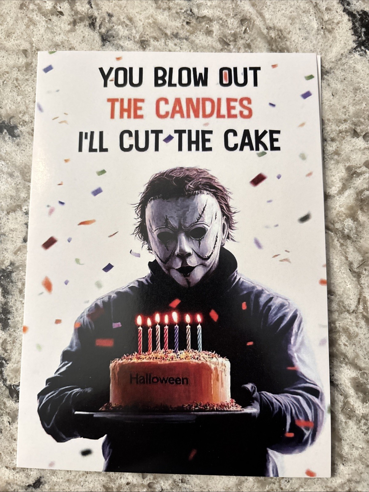 Birthday Funny Horror Jason Cut The Cake 4.6”x6.6” Blank Inside Greeting Card