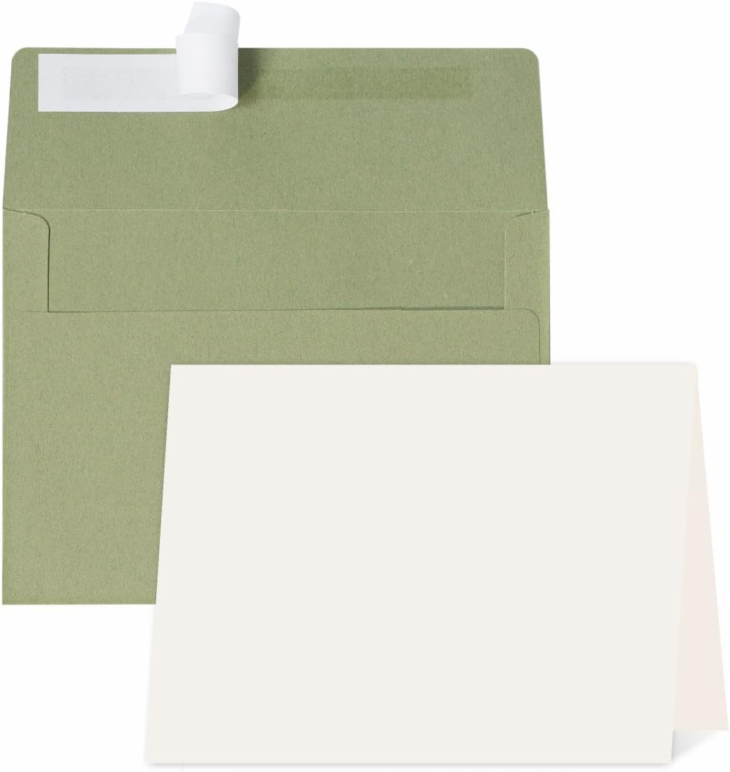 30 Pack A7 Sage Green Blank Cards with Envelopes, 5X7 Folded Cardstock and Match