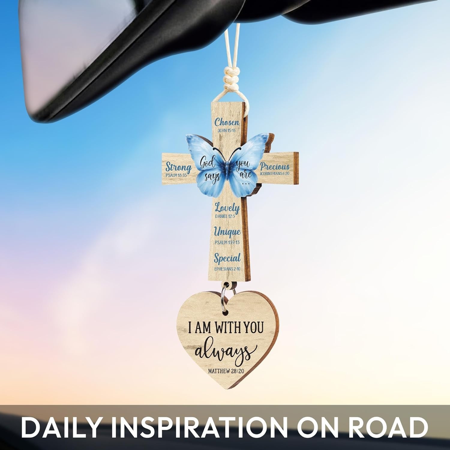 Fathers Day Dads Gift for Dad, Husband – Bible Verse Cross for Car Mirror Han…