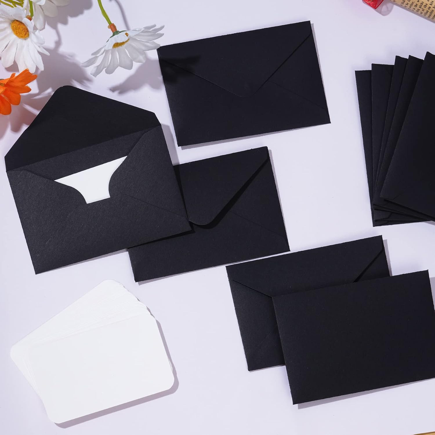 jiebor 100 Sets Mini Black Envelopes with Small Blank Gift Business Card Wedding