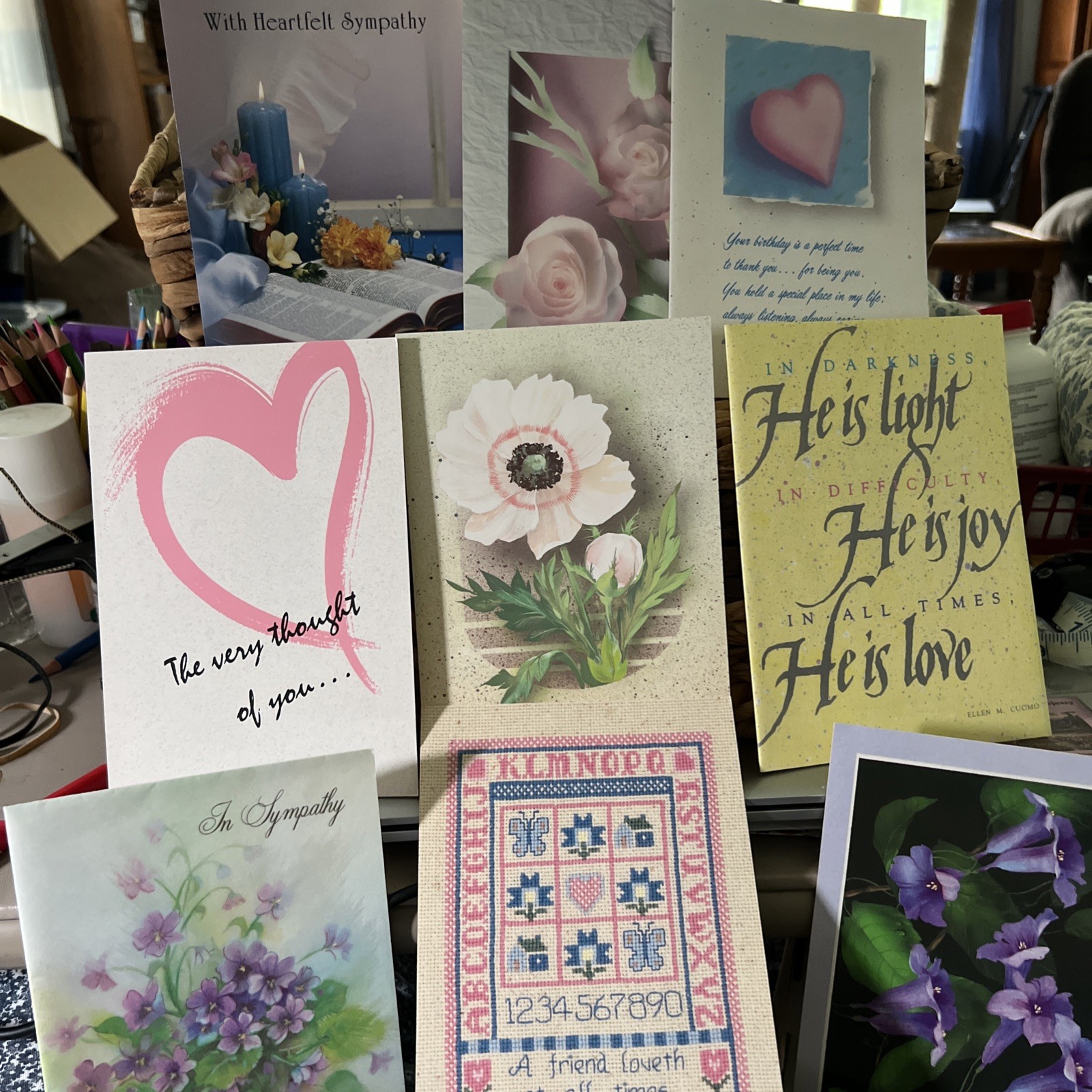 Everyday Assorted Greeting Cards (lot Of 9) Vintage With Scripture/ Envelopes