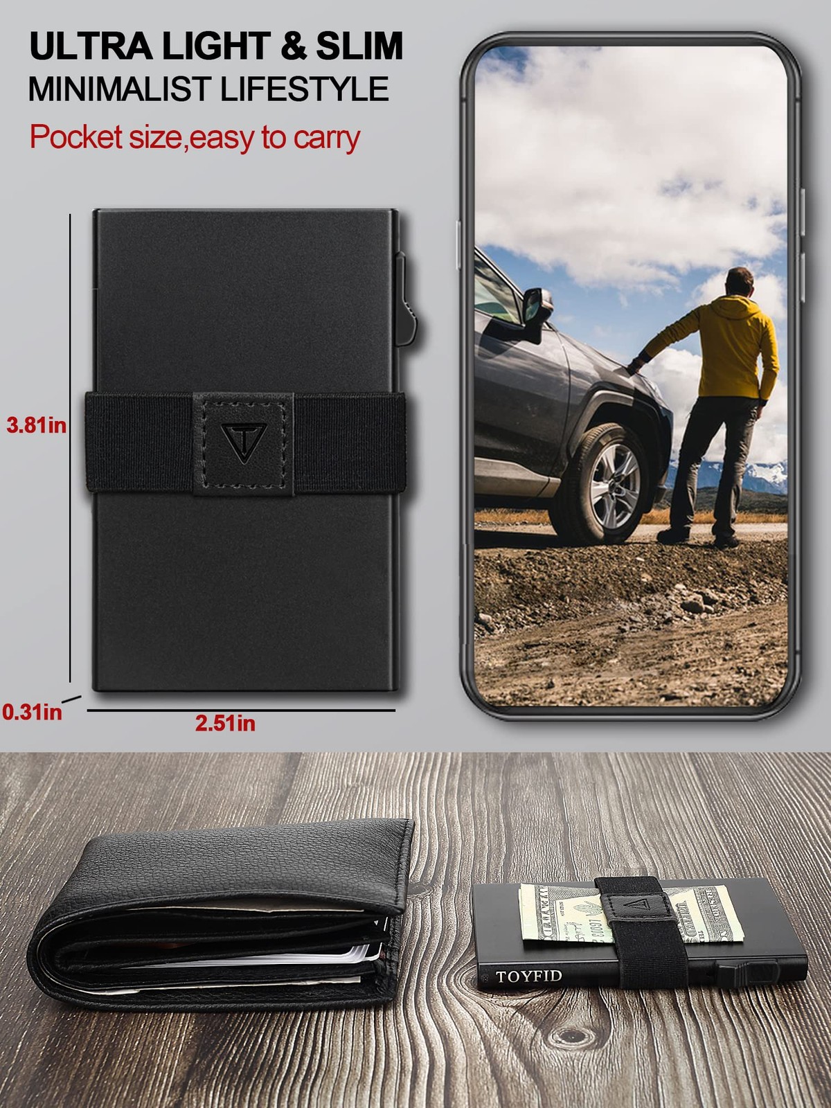 Pop Up Minimalist Card for Men, Silm Credit Card Holder with Cash Band