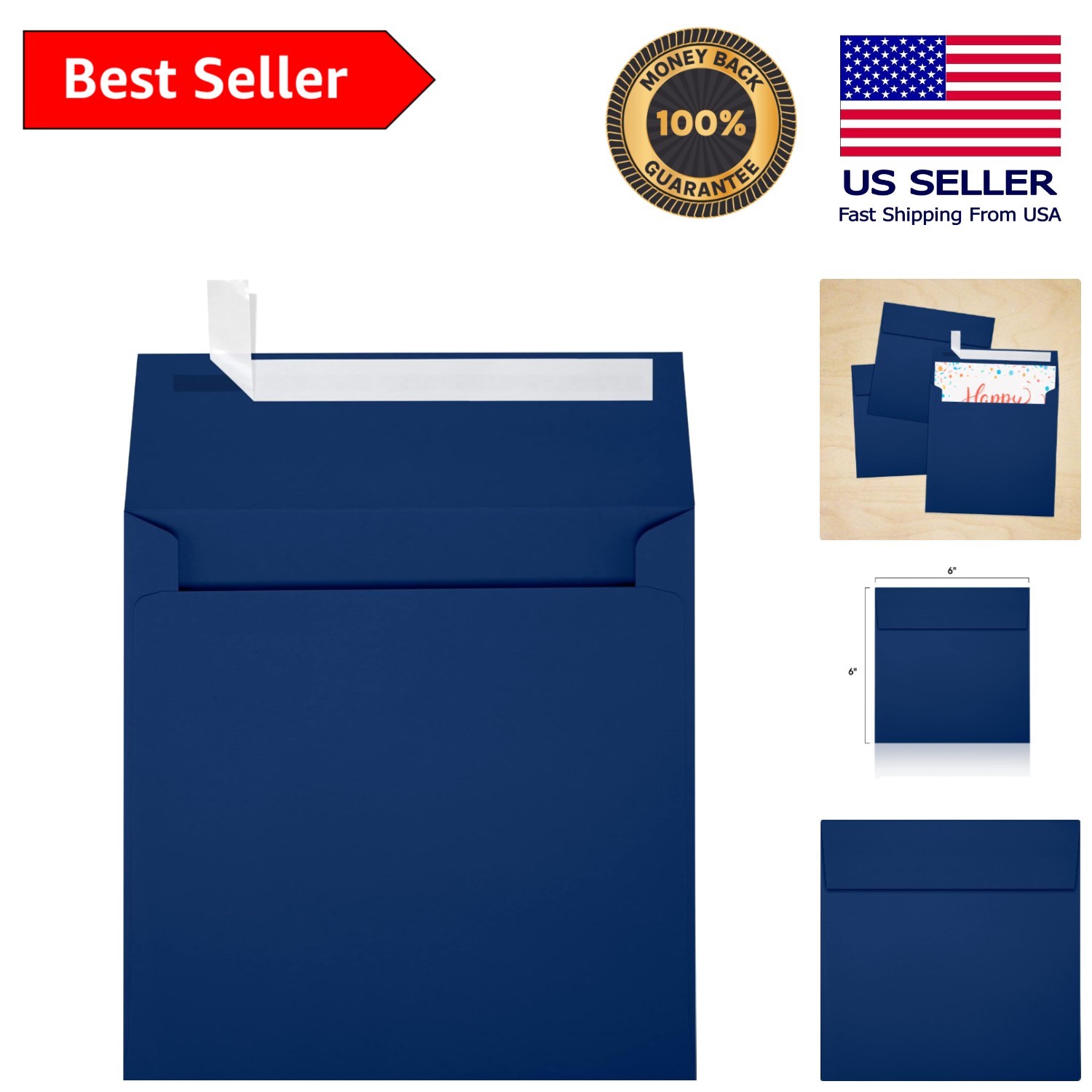 High-Quality Navy Blue Square Envelopes | 6″ x 6″ | 50 Count for Invitations