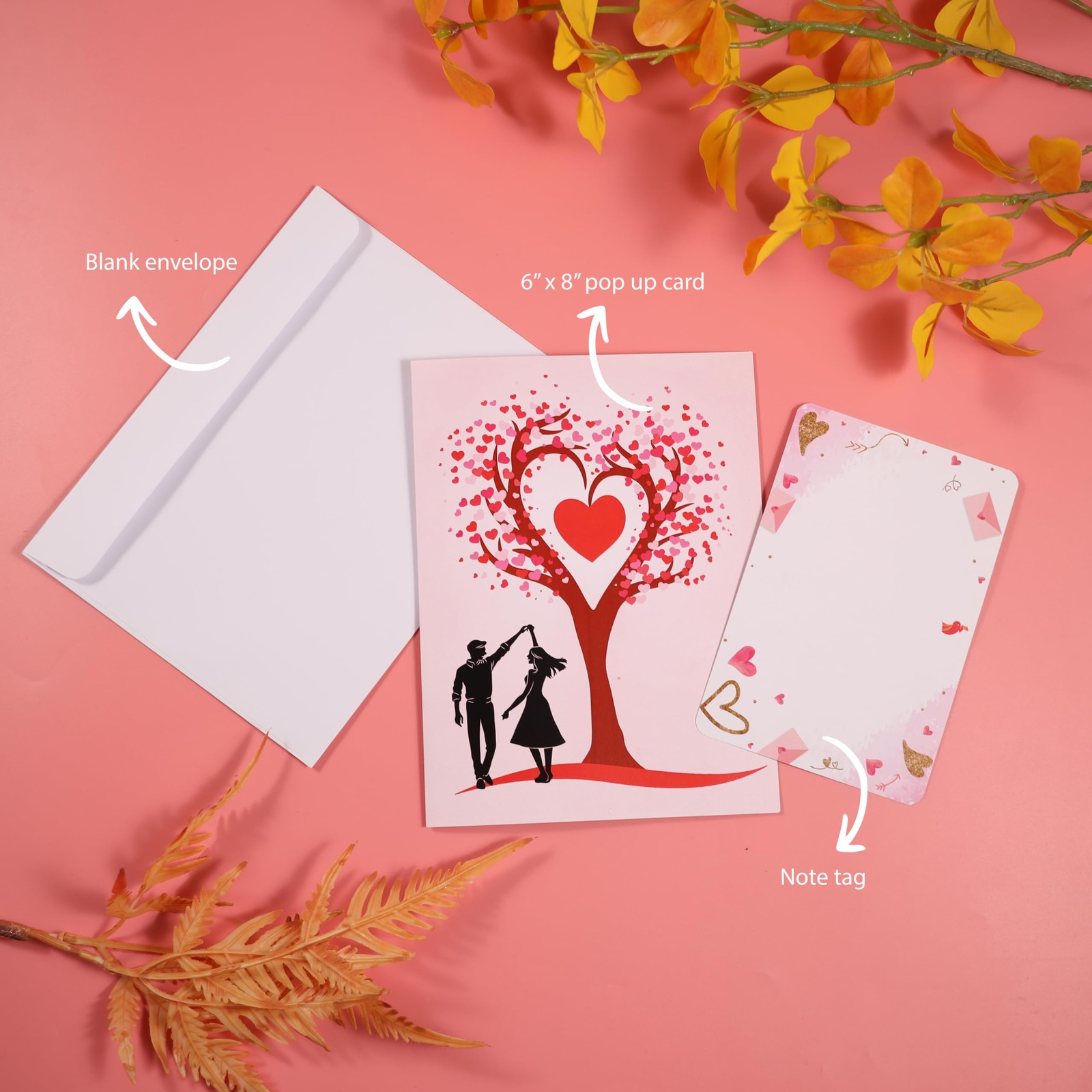 Pop Up Anniversary Card, 3D Love Tree Hearts Couple Wedding Card for Her, Wife