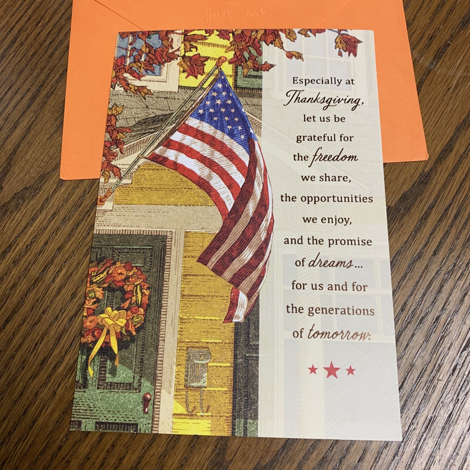 THANKSGIVING Thinking Of You Flag Freedom 5.5”x8” Large Hallmark Greeting Card