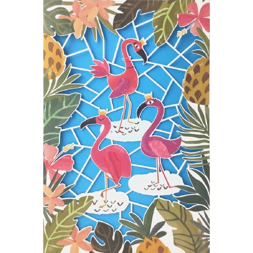 Carol Wilson Fine Arts E1 5×7″ Embossed Laser Cut Greeting Card – Flamingo
