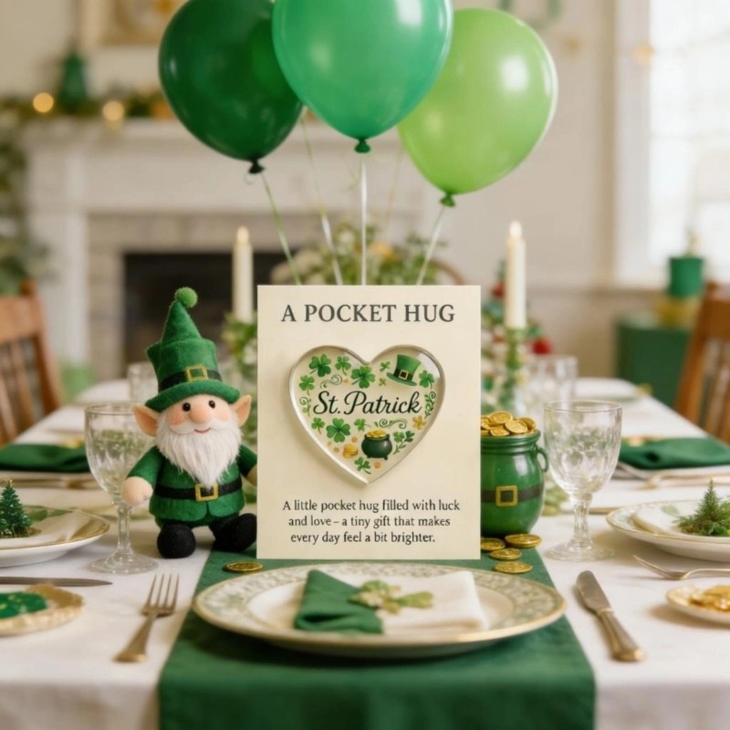 Patricks Day Greeting Card With Heart Shape Acrylic Lucky Charm For Gift Giving