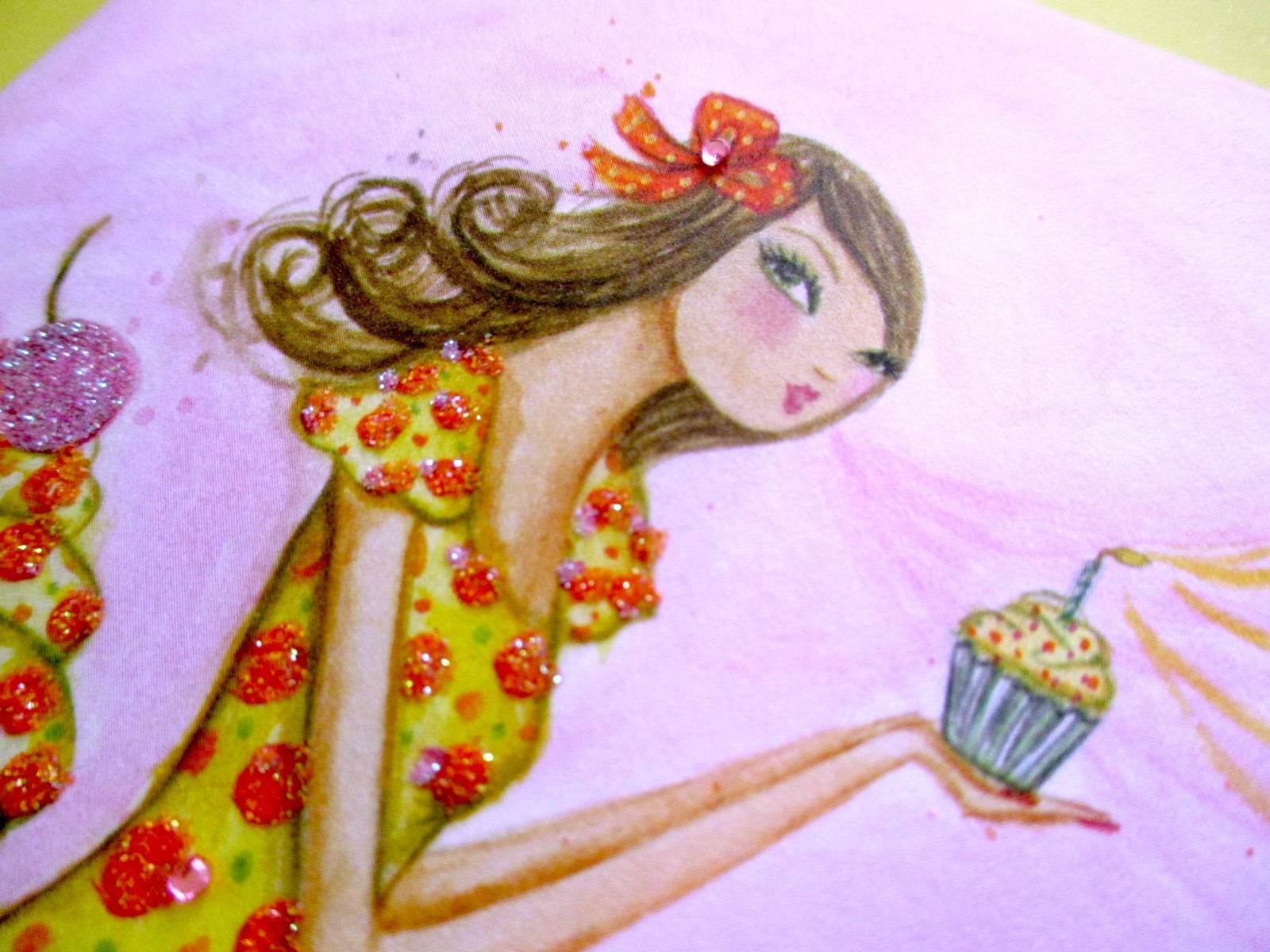 Papyrus Bella Pilar Gemmed Polka Dot Dress Cupcake Birthday Greeting Card