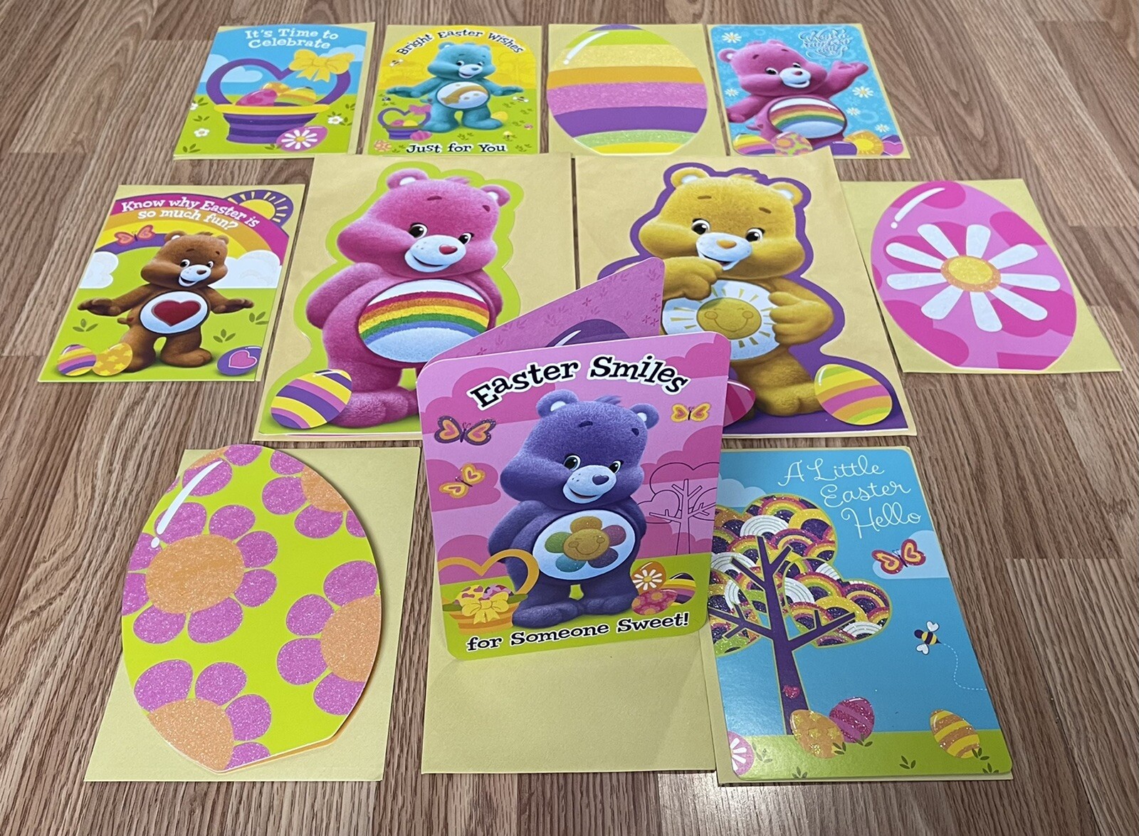 Lot Of 11 NEW Care Bears EASTER Cards 2 JUMBO 11”x8.5” ~FREE Shipping