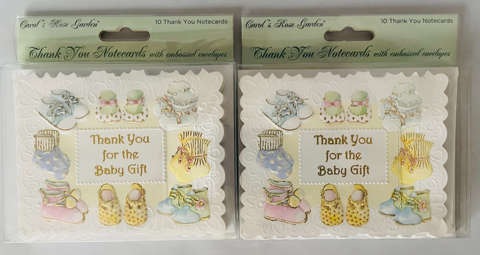 Carol Wilson Fine Arts Thank You Cards 20 Embossed Baby Gift Shower Booties Shoe