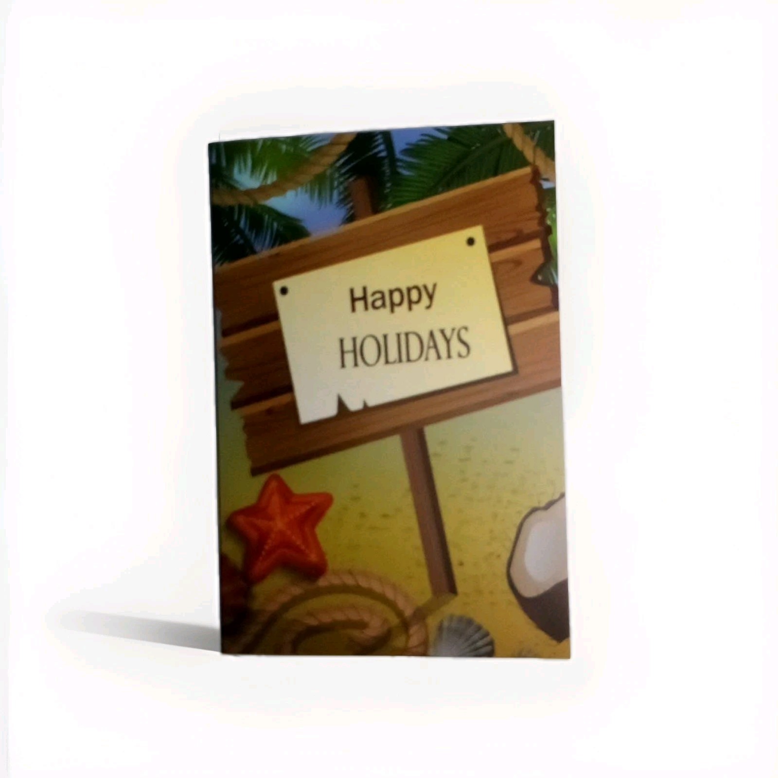 Holiday Greeting Card, Happy Holidays, Starfish, Rope, Seashell, 4×6, Blank