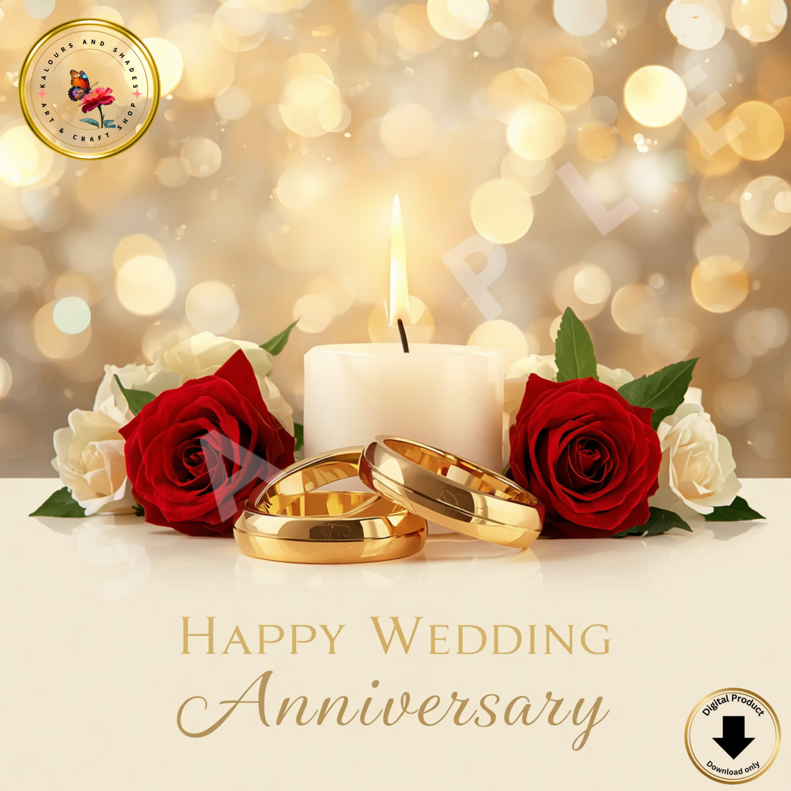 Happy Wedding Anniversary Greeting Card Printable Sharable Digital