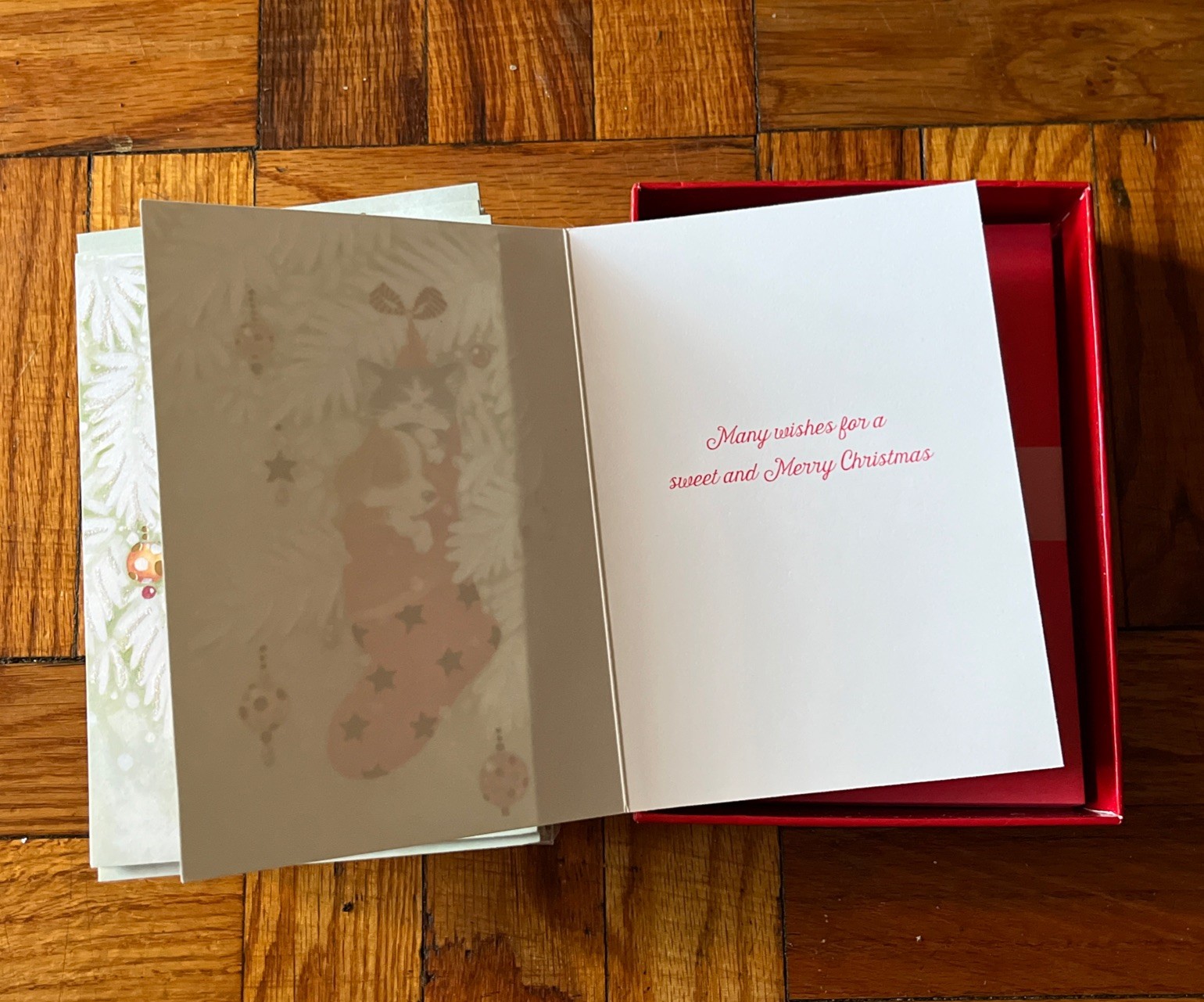 PAPYRUS Christmas Greeting Cards Stocking Box of 14 With Stickers