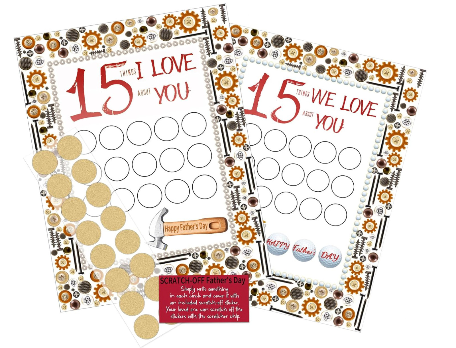 Father’s Day 15 Things I or We Love About You Scratch Off Cards, 2Pcs