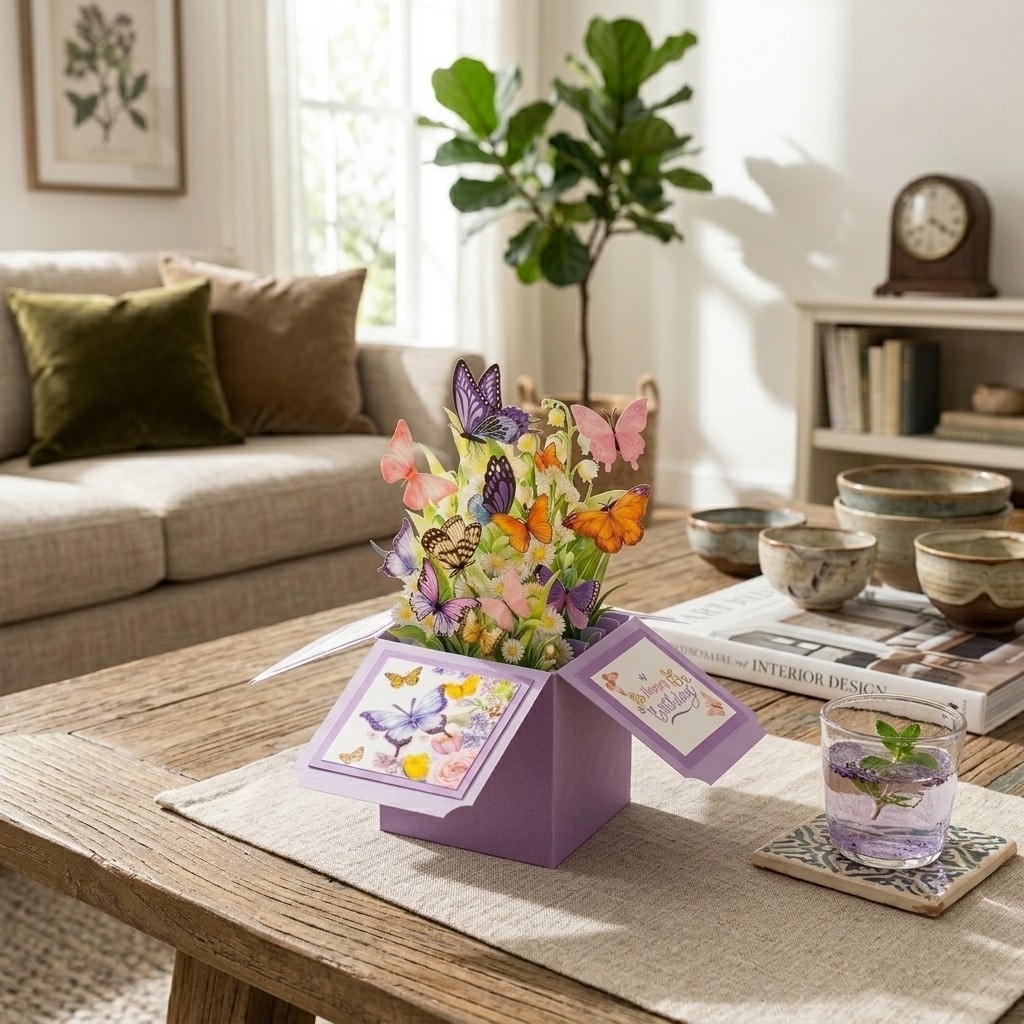 3D Pop Up Butterfly Greeting Card Box with Note Card Envelope for Birthday Gift